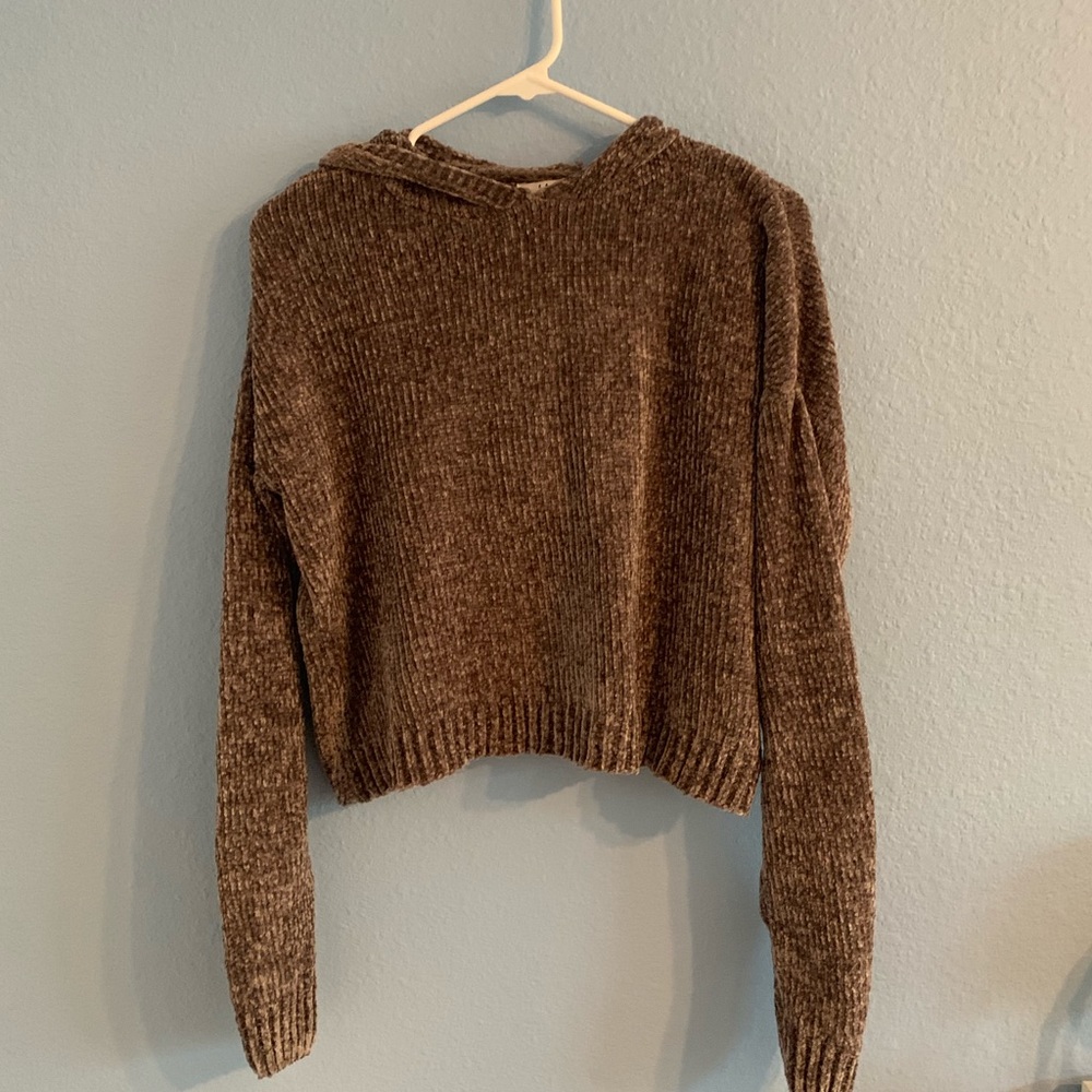 Hooded Chenille Cropped Sweater